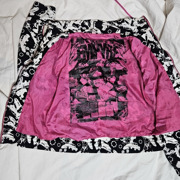 Empyre Y2K Punk Streetwear Jacket Black/White Airplane Print Pink Graphic Lining - Picture 8 of 13